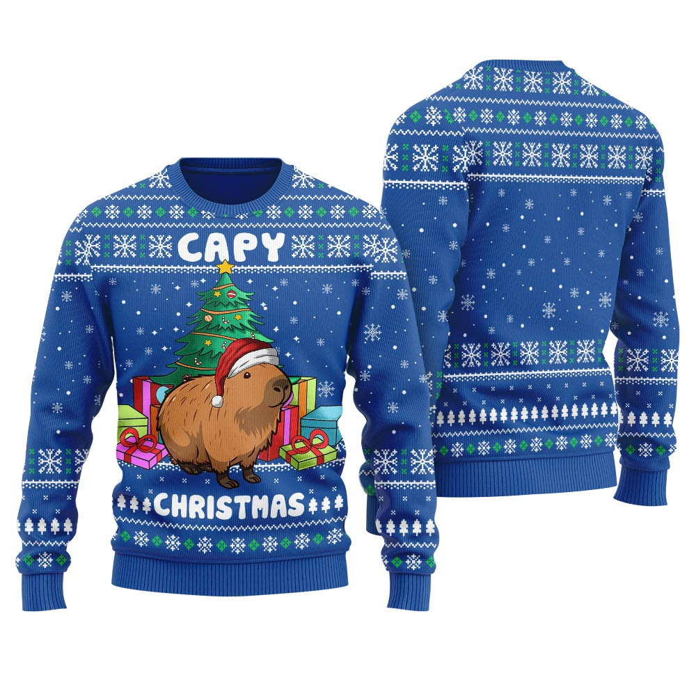 Capybara Christmas Sweater Men Casual Winter Sweatshirt for Daily Comfort