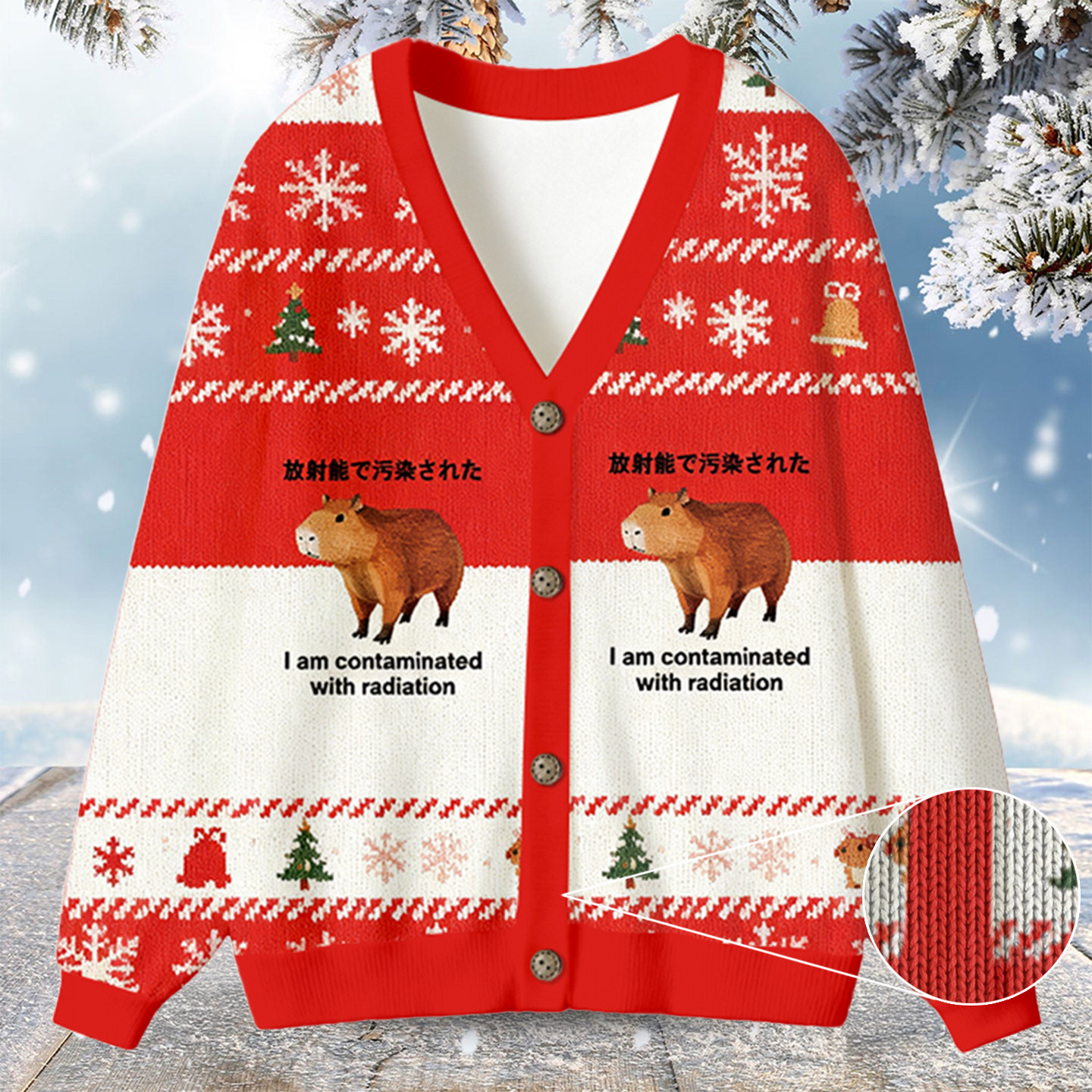 Capybara Contaminated By Radiation Ugly Cardigan Sweatshirt Xmas Party Outfits Gifts For Him