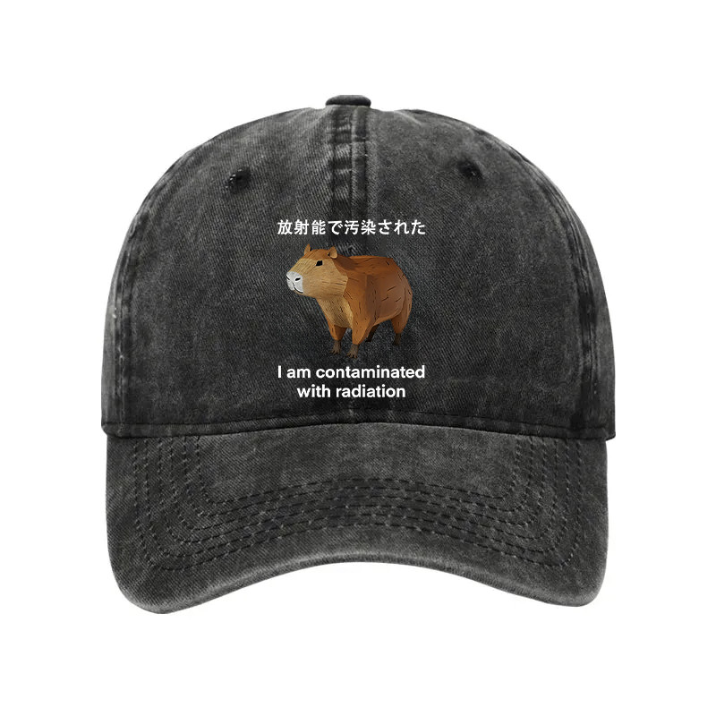 Capybara Contaminated By Radiation Washed Hat Meme Cap Capybara Lover Gifts
