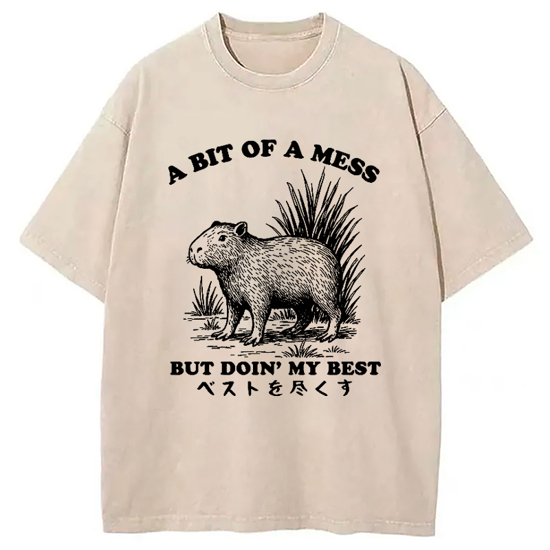 Capybara Doing Its Best Washed T-Shirt Minimal Retro Graphic Clothing Gifts For Friends