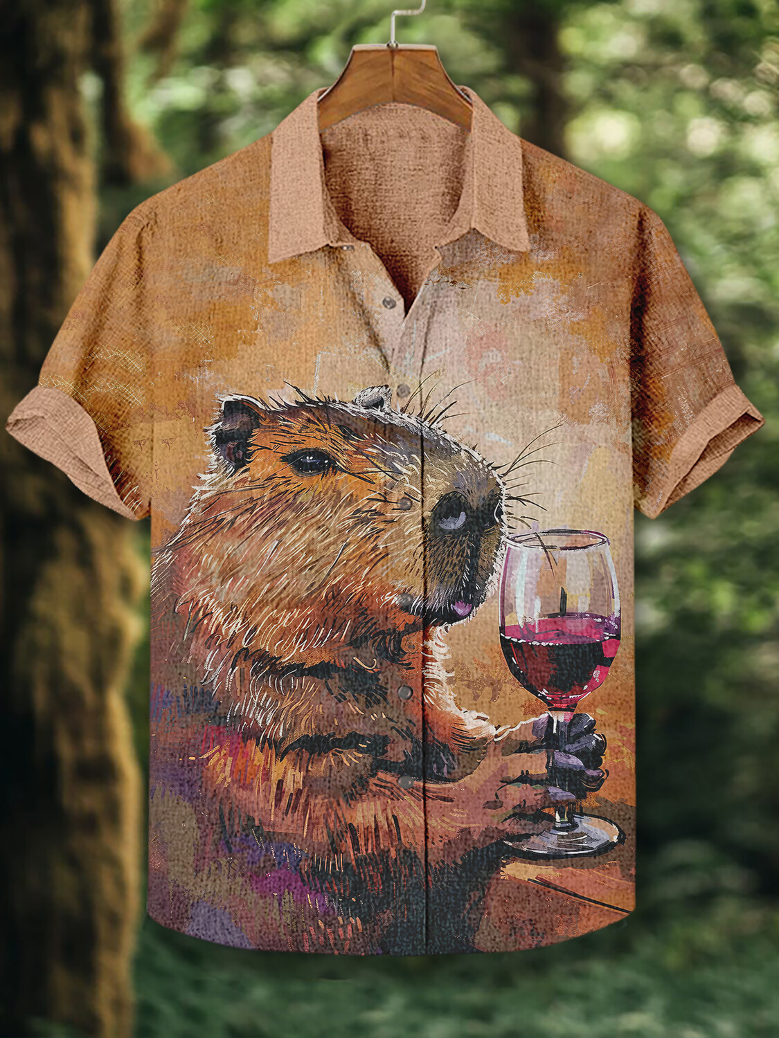 Capybara Drinking Red Wine Art Hawaiian Shirt Presents For Capybara Lovers