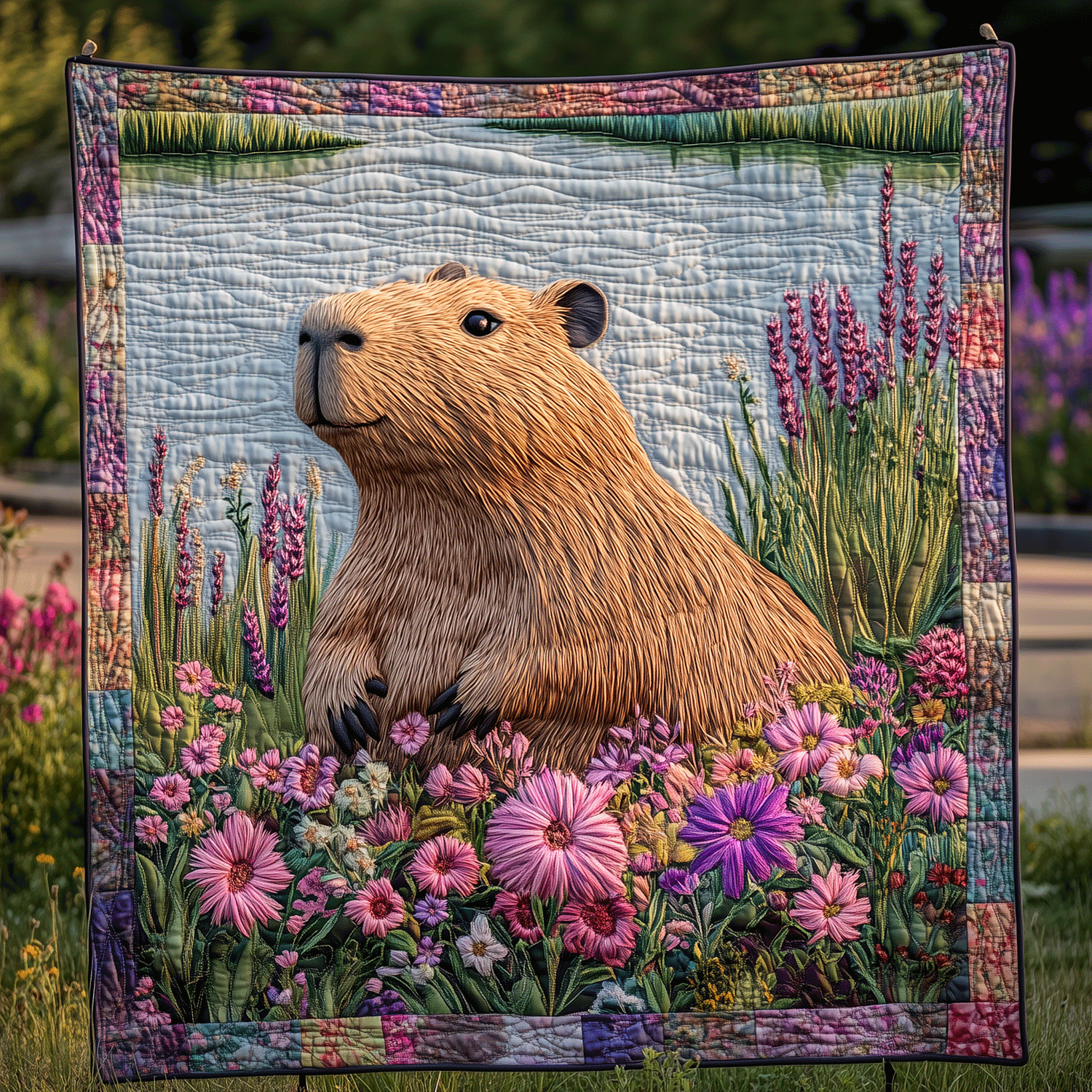 Capybara Floral Dreams Quilted Blanket Nice Throw Blanket Capybara Gift Ideas