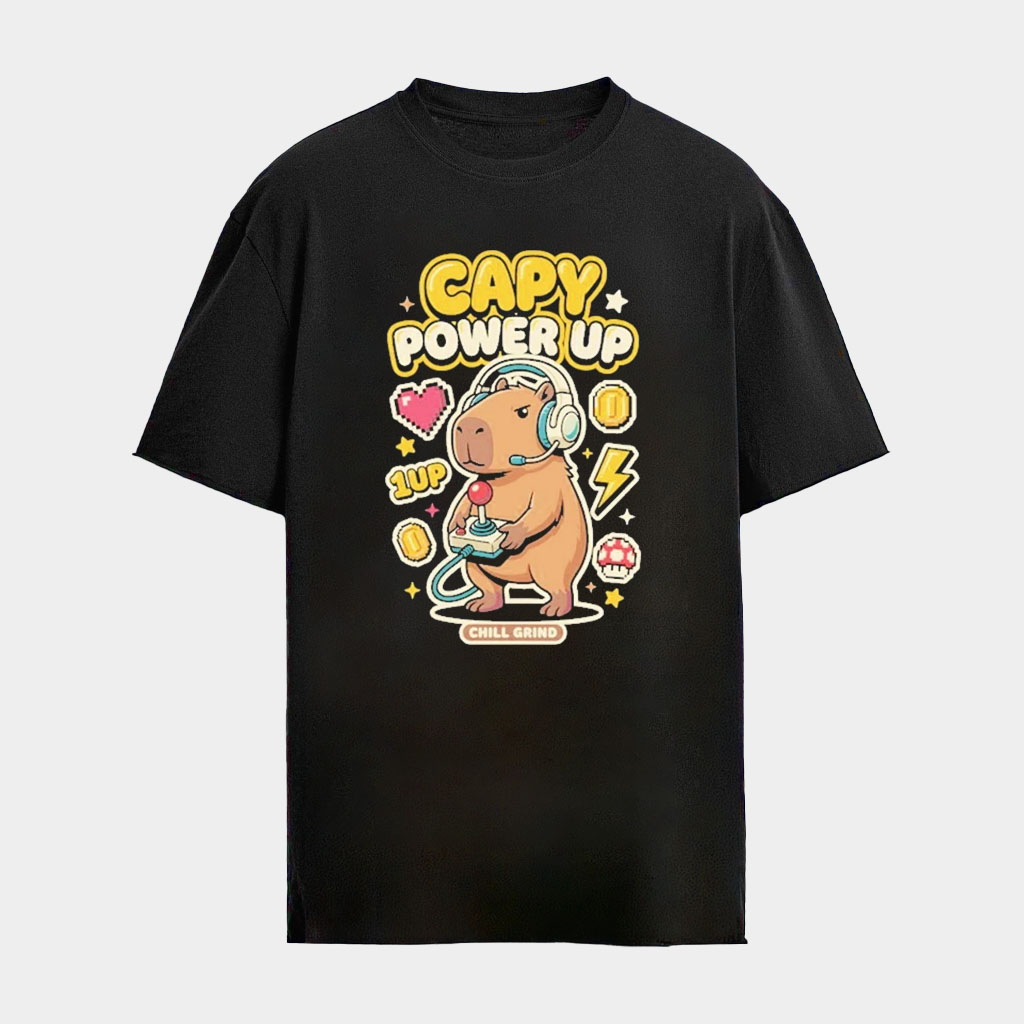 Capybara Gamer Power Up T-Shirt Retro 8 Bit Pixel Shirt Gifts For Brothers