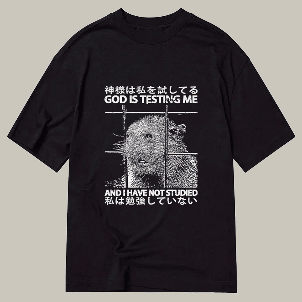 Capybara God Is Testing Me Classic T-Shirt Kanji Shirt Unique Gifts For Boyfriend