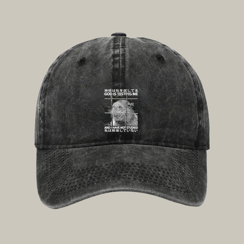 Capybara God Is Testing Me Washed Cap Funny Baseball Caps Xmas Gifts For Dad From Daughter