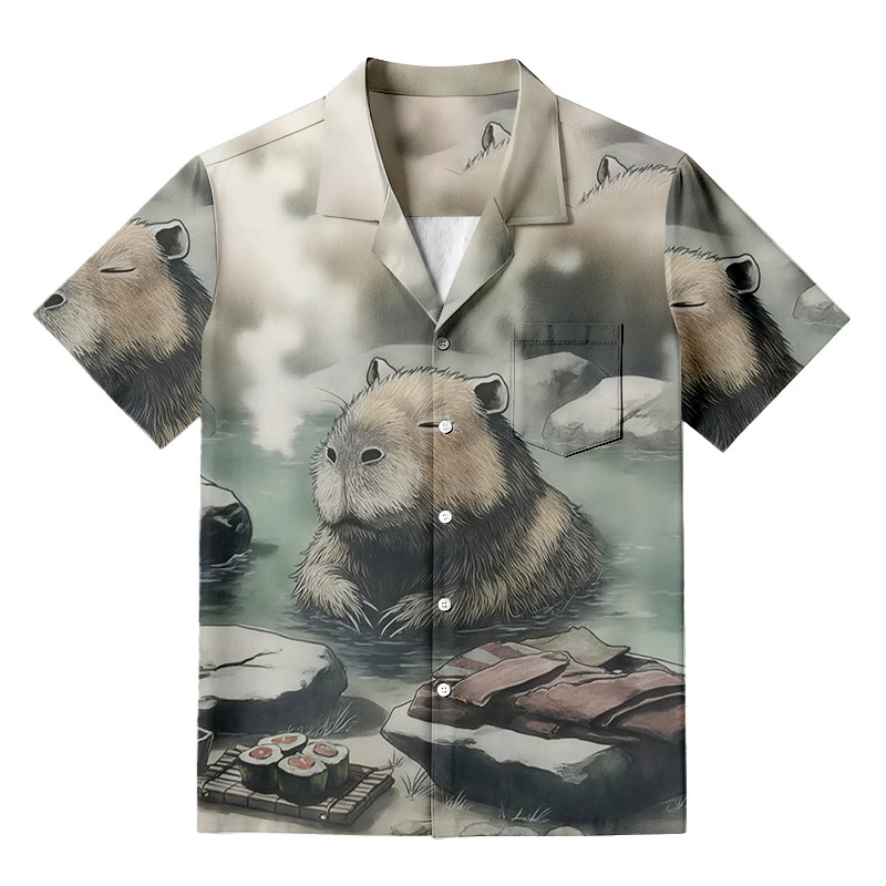 Capybara In Hot Springs Hawaiian Shirt Cozy Style Vintage Style Shirt Capybara Gifts