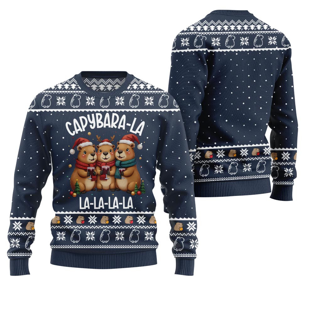 Capybara La La La Funny Xmas Sweater Seasonal Gift Merch for Cozy Christmas Vibes