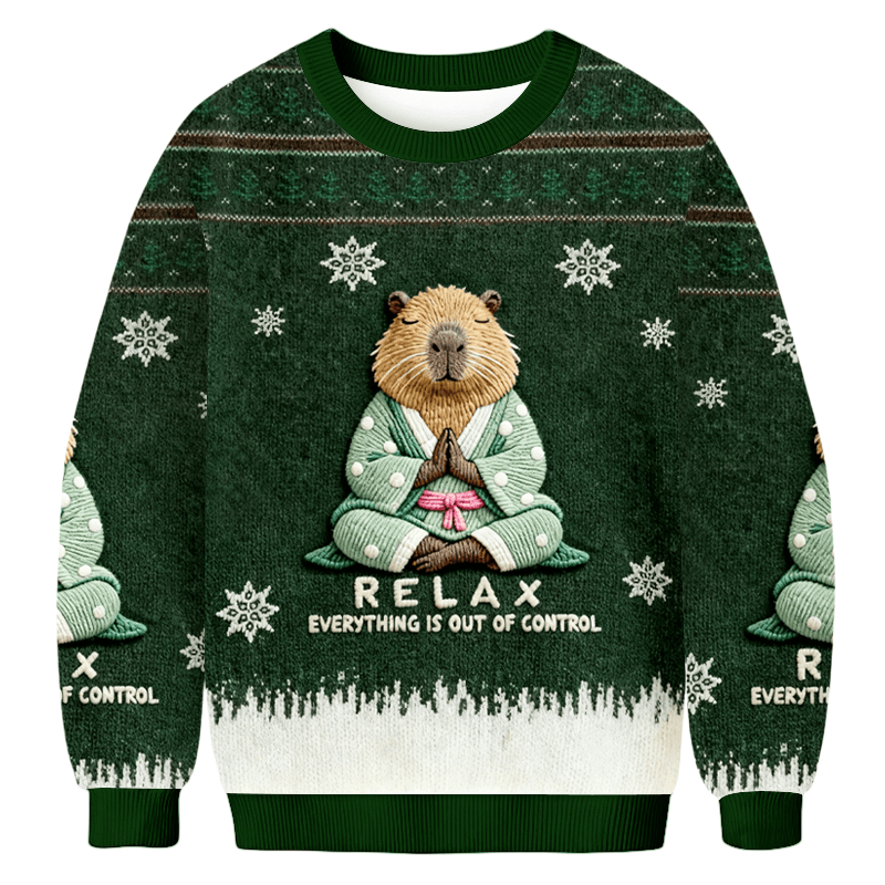 Capybara Meditation Relax Christmas Ugly Sweater Winter Clothing Capybara Lover Xmas Gifts