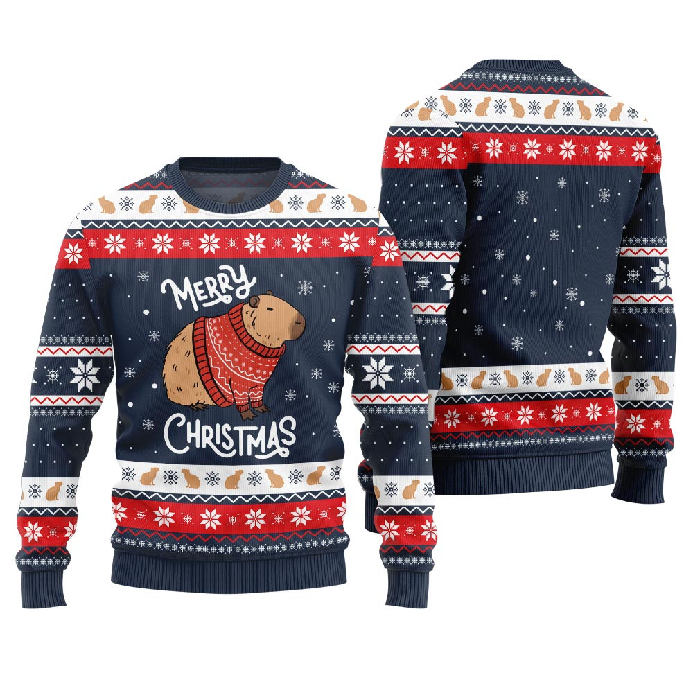 Capybara Merry Christmas Ugly Sweater Funny Xmas Sweater for Ugly Sweater Parties