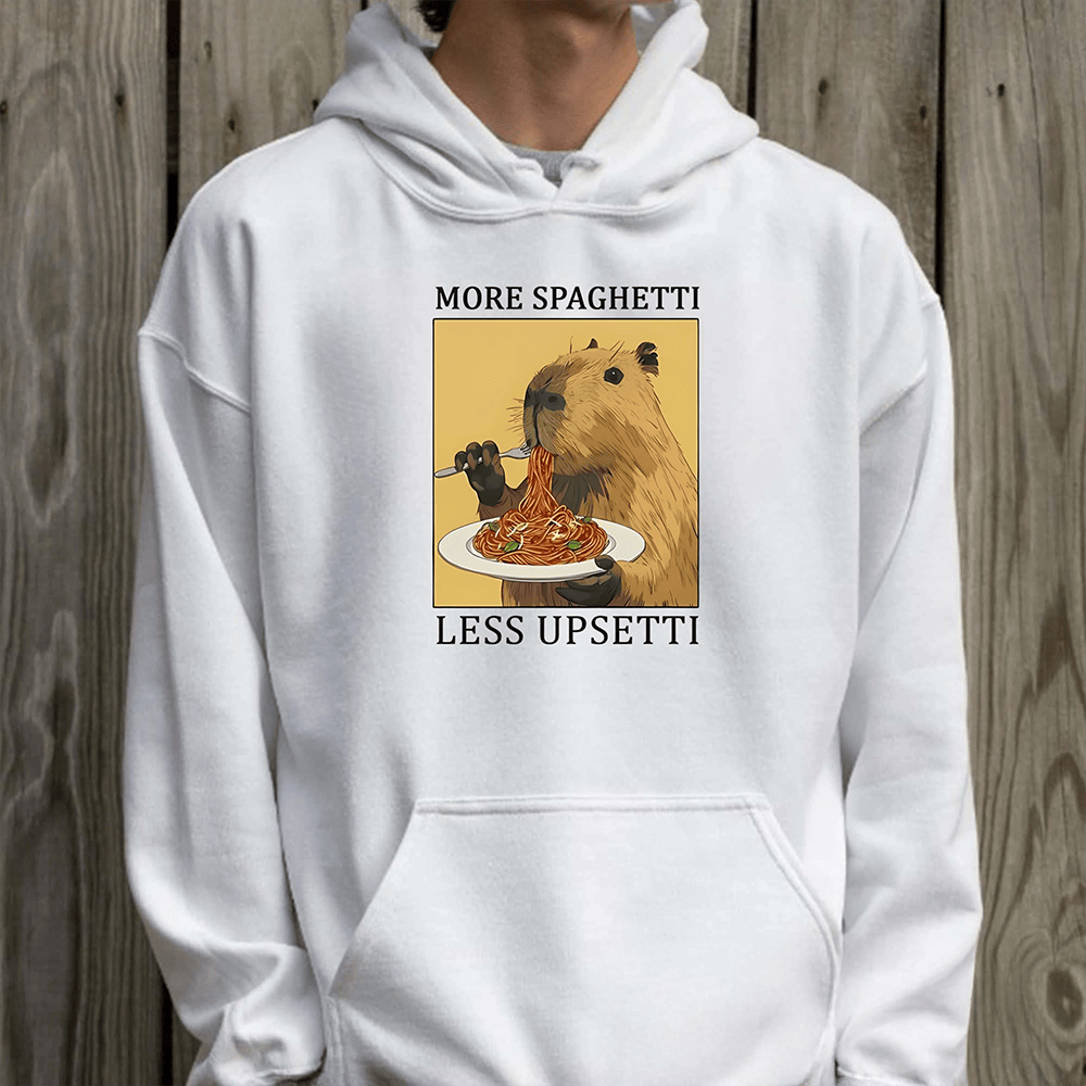 Capybara More Spaghetti Less Upsetti Hoodie Funny Clothing Line Capybara Lover Gifts