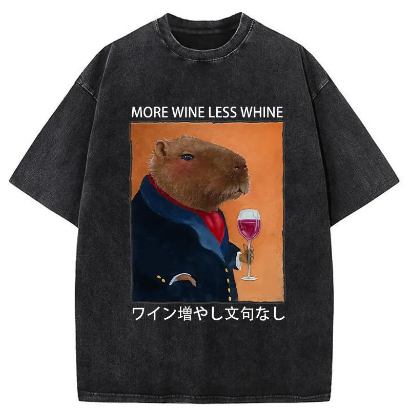 Capybara More Wine Less Whine Washed T-Shirt Funny Graphic Gift For Friends Gifts For BFF