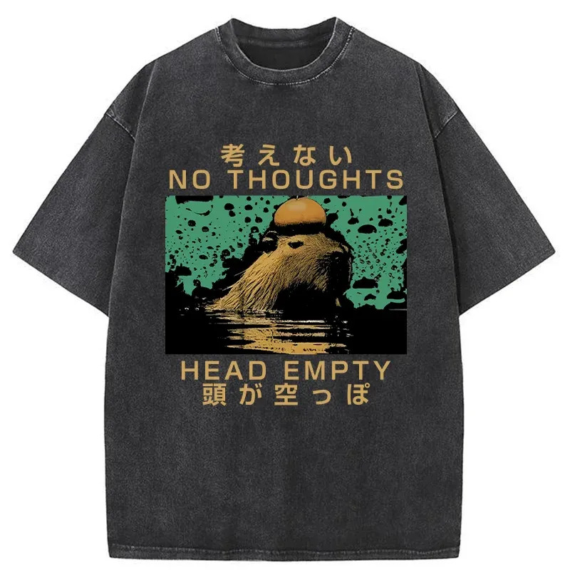 Capybara No Thoughts Head Empty Washed T-Shirt Casual Oversized Outfit Style Gifts For Brother Capybara No Thoughts Head Empty Washed T-Shirt Casual Oversized Outfit Style Gifts For Brother