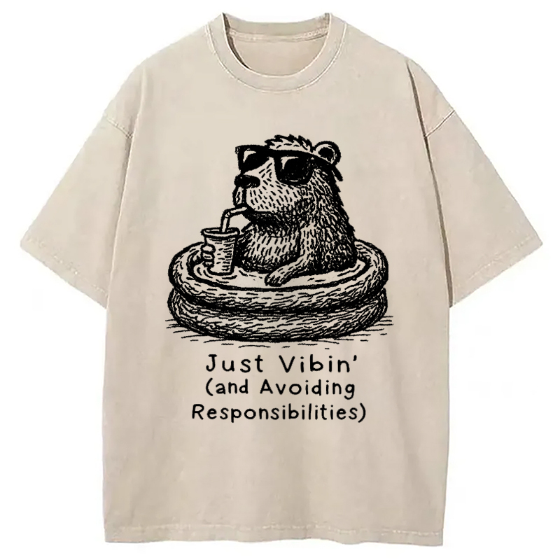 Capybara On A Bathing Vacation Washed T-Shirt Retro Humor Outfit Idea Gifts For Her Capybara On A Bathing Vacation Washed T-Shirt Retro Humor Outfit Idea Gifts For Her