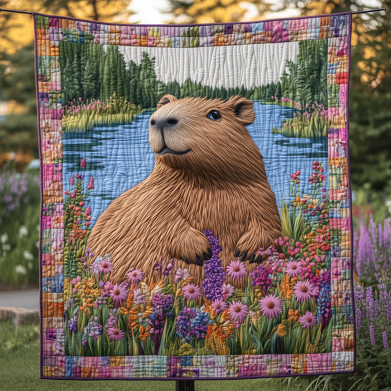 Capybara Serenity Quilted Blanket Christmas Holiday Capybara Lovers Gifts For Him