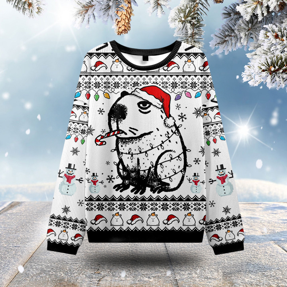 Capybara Smoking Ugly Christmas Sweater Animal Themed Christmas Gifts For Him