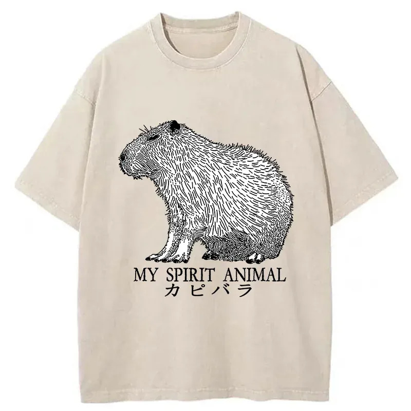 Capybara Spirit Washed T-Shirt Cool Urban Street Style Shirt Gifts For Best Friend Capybara Spirit Washed T-Shirt Cool Urban Street Style Shirt Gifts For Best Friend
