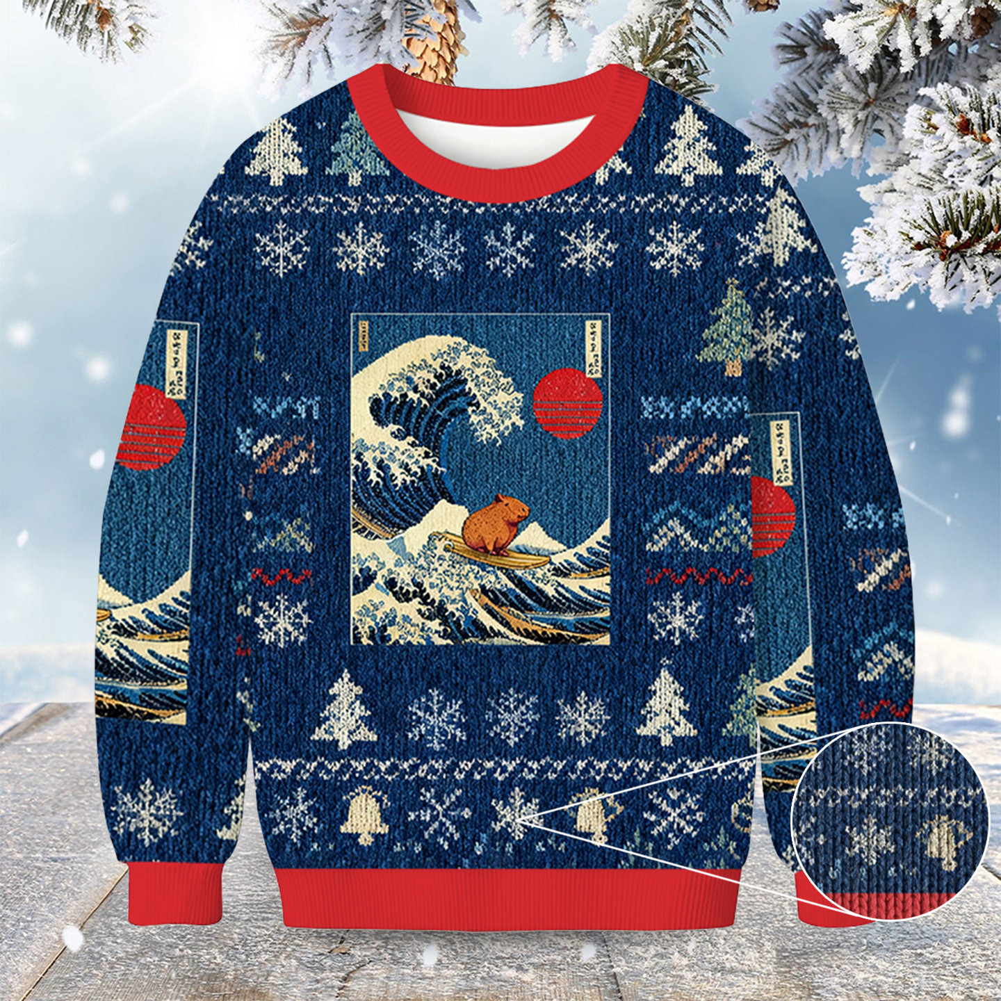 Capybara Surfing Christmas Ugly Sweater Vintage Christmas Clothing Capybara Lover Xmas Gifts