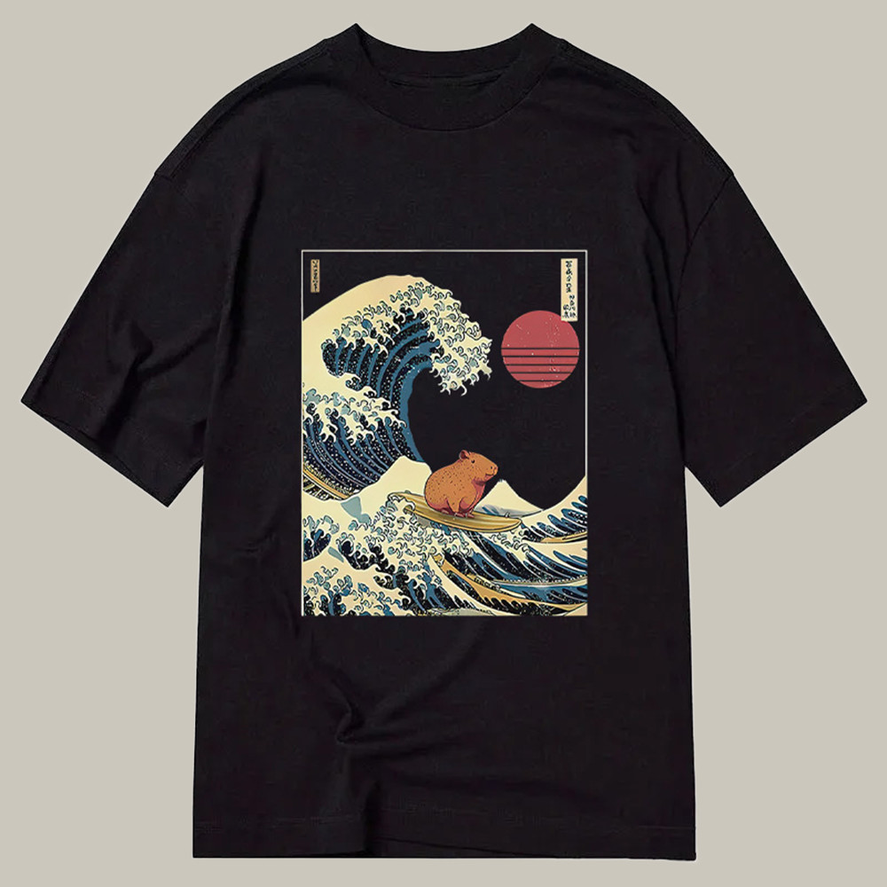 Capybara Surfing Classic Shirt Funny Graphic T-Shirts Capybara Lovers Gifts For Him