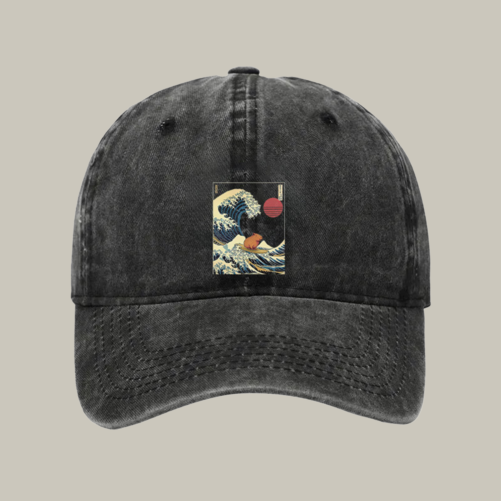 Capybara Surfing Washed Cap Funny Baseball Caps Christmas Presents For Girlfriend