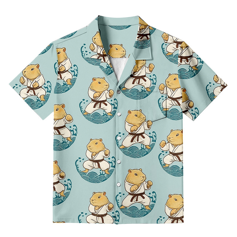 Capybara Taekwondo Aloha Button Up Shirt Fuuny Animal Shirt Capybara Lover Gift