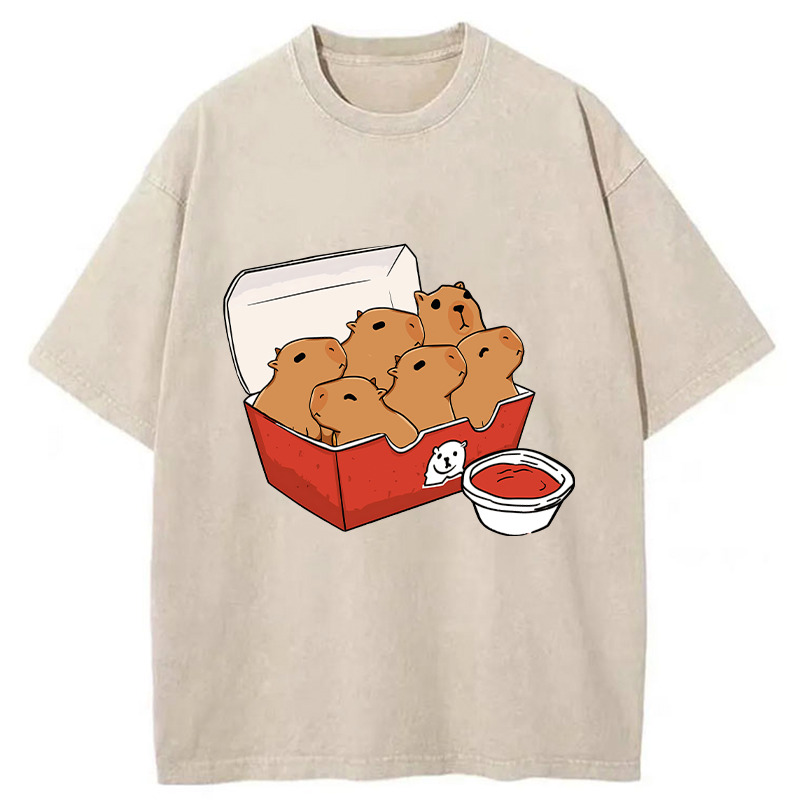 Capybara With Tomato Sauce Washed T-Shirt Casual Vintage Everyday Look Gifts For Him