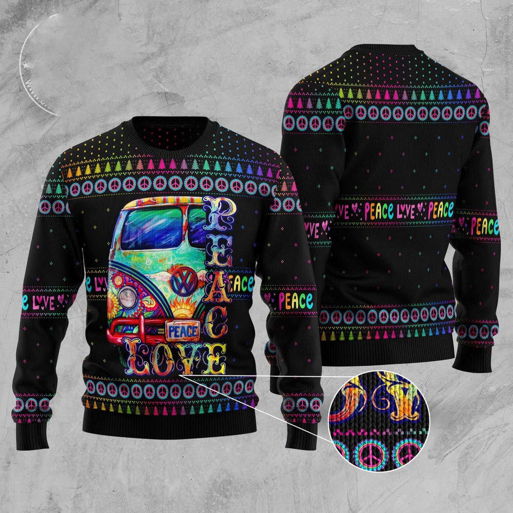 Car Hippie Peace Love Ugly Christmas Sweater Funny Ugly Christmas Sweater Xmas Gifts