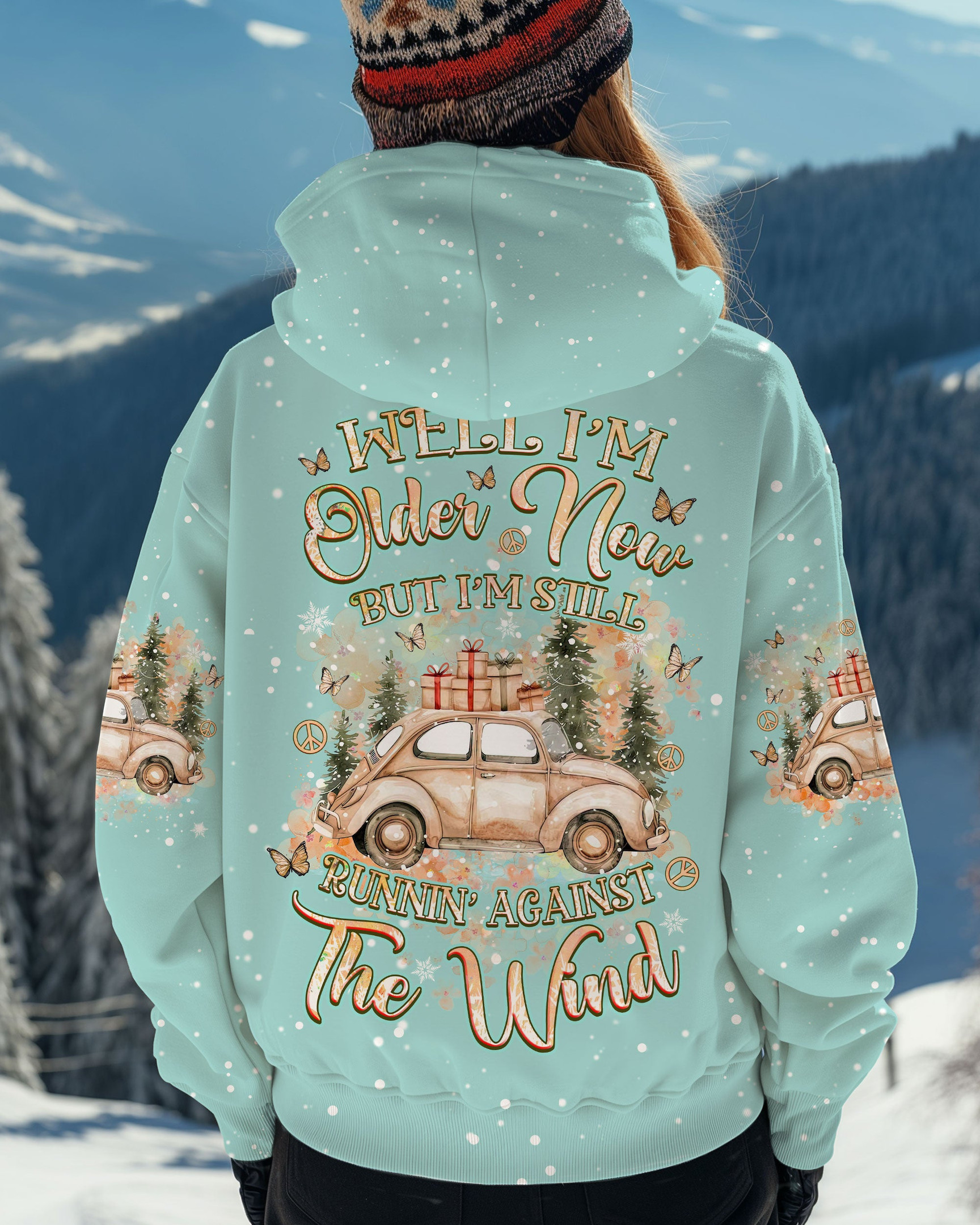 Car Running Against The Wind Christmas Hoodie Xmas Holiday Clothing Gifts For Car Lovers
