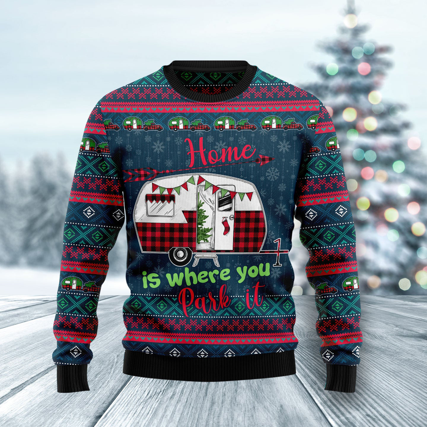 Caravan Home Is Where You Park Ugly Holiday Sweater It Cool Xmas Apparel Gifts For Car Lovers