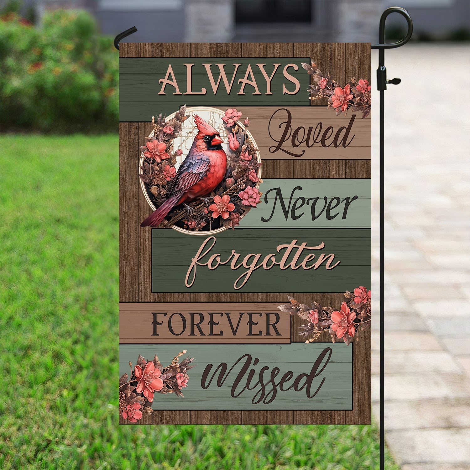 Cardinal Always Loved Never Forgotten Flag Forever Missed Memorial Gifts For Outdoor Decor