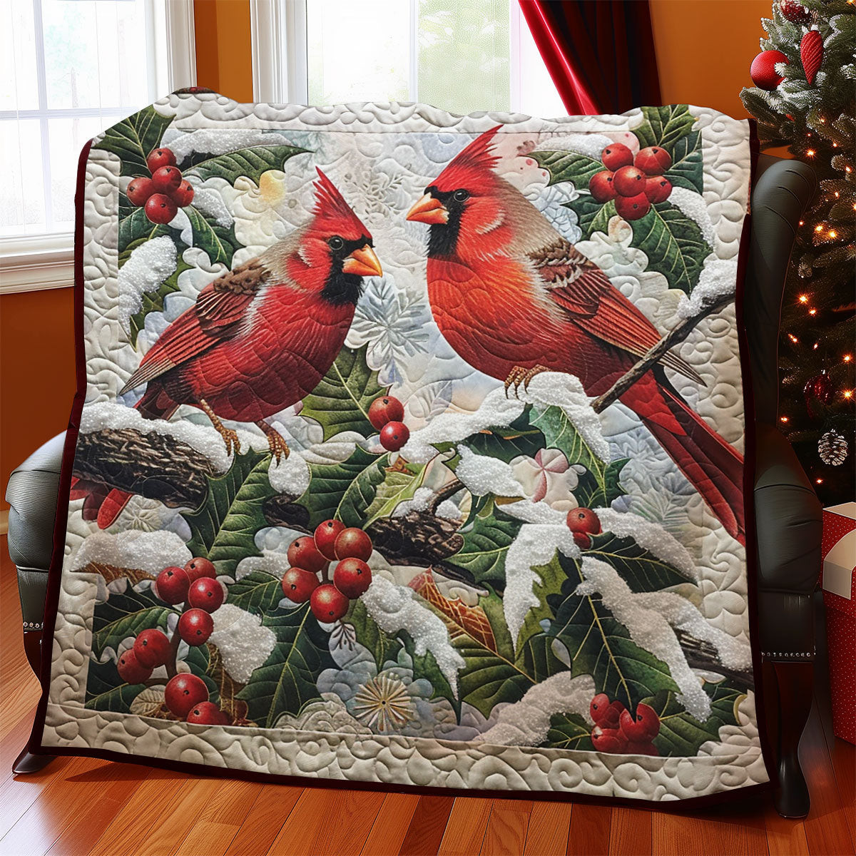 Cardinal And Flower Quilt Blanket Couch Blanket Best Special Birthday Gifts For Grandma