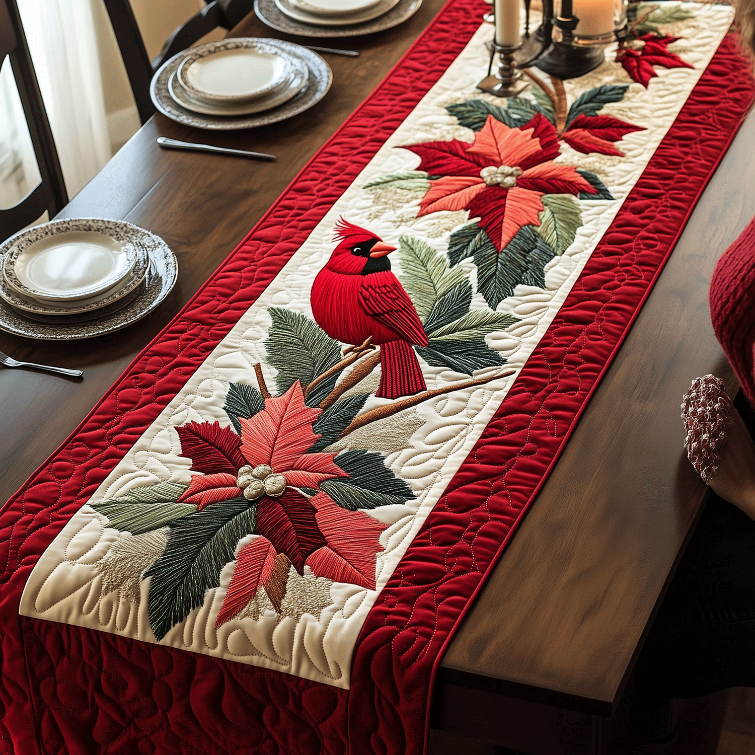 Cardinal Beauty Quilted Table Runner Holiday Table Runner Good Gifts For Mom Birthday