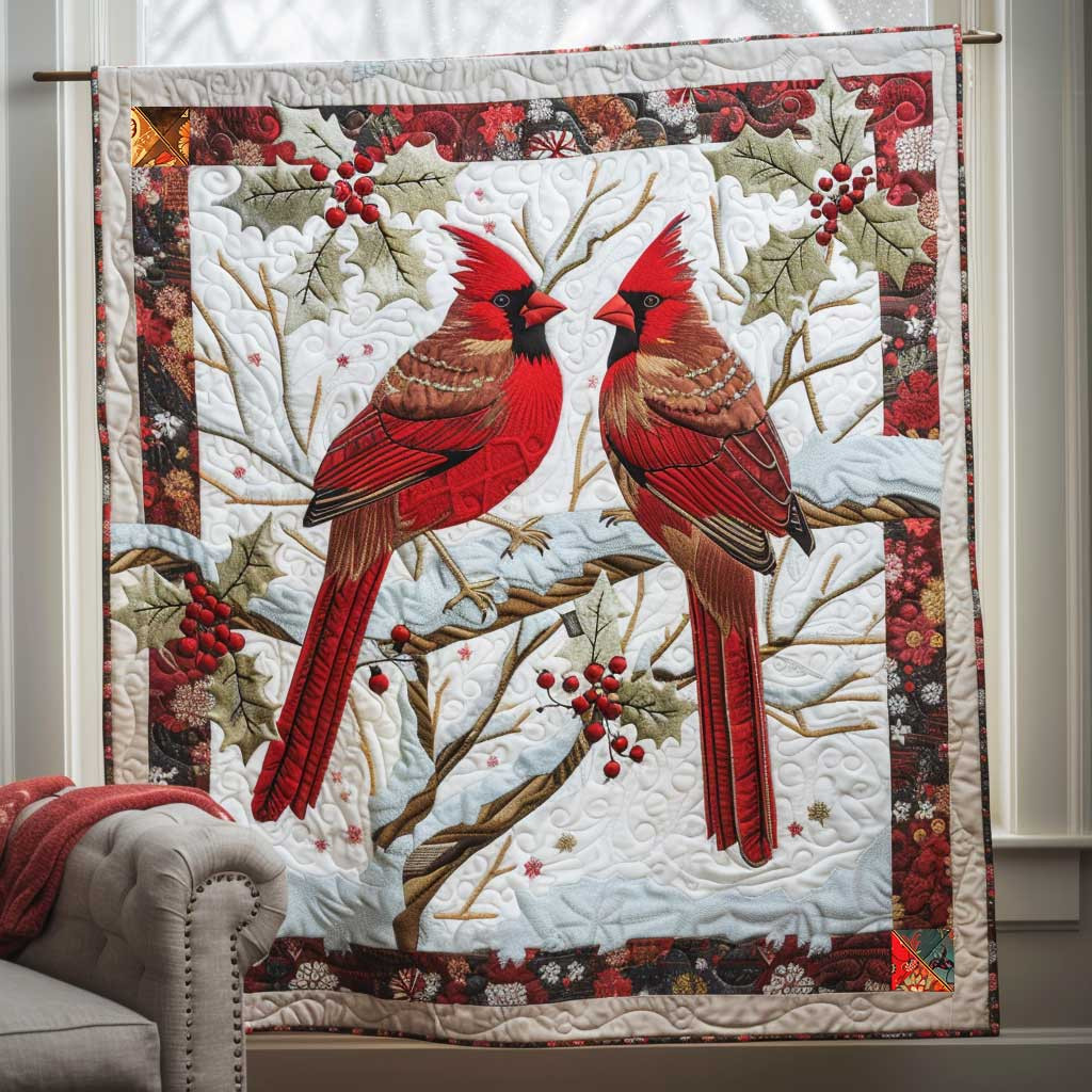Cardinal Berries In Snow Holiday Christmas Quilt Blanket Grandma Presents For Christmas