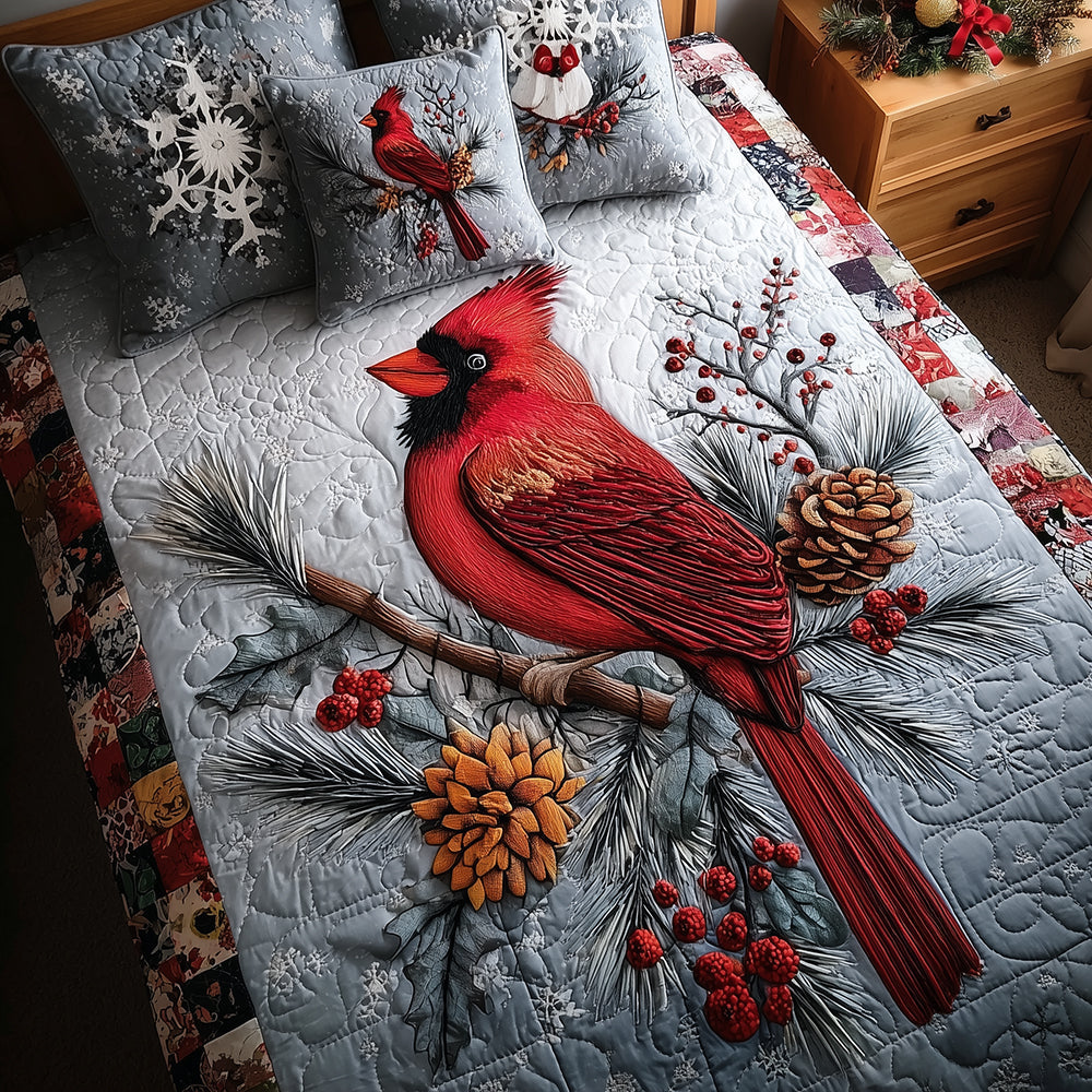 Cardinal Berry Blessing Quilted Bedding Set Christmas Bedding Duvet Cover Cardinal Gifts For Mom