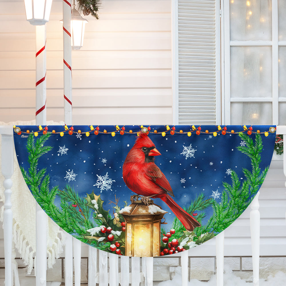 Cardinal Bird And Lantern Christmas Non Pleated Fan Flag