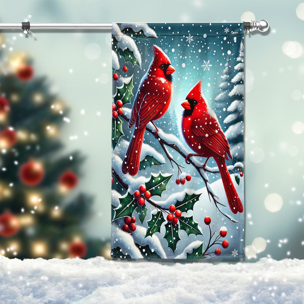 Cardinal Bird Christmas Flag