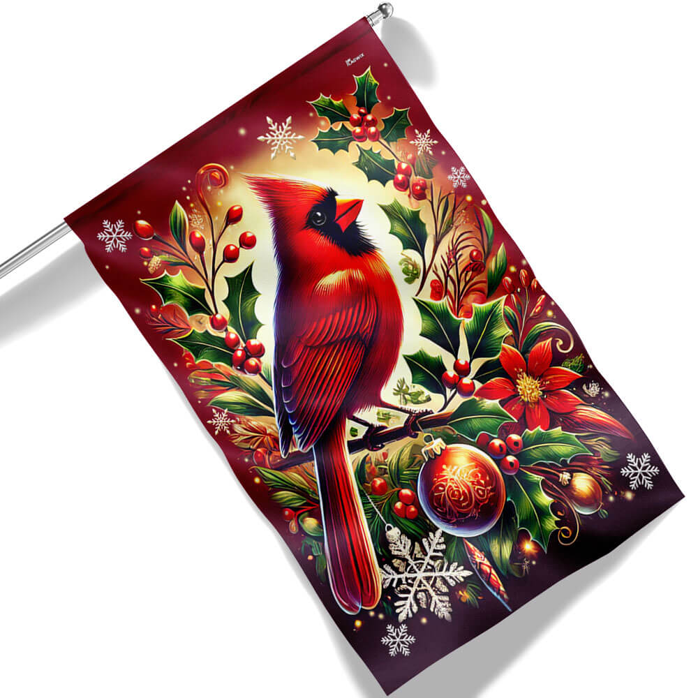 Cardinal Bird Merry Christmas Flag