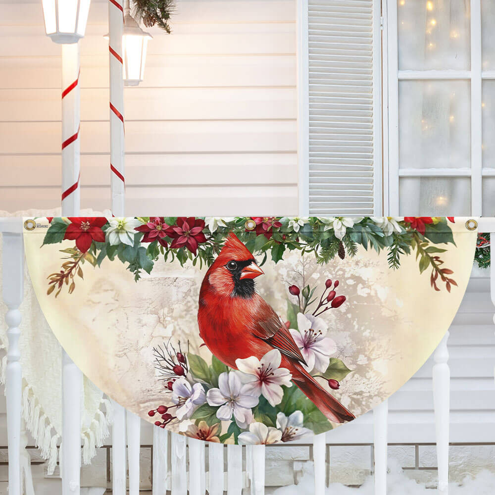 Cardinal Bird Winter Christmas Non Pleated Fan Flag