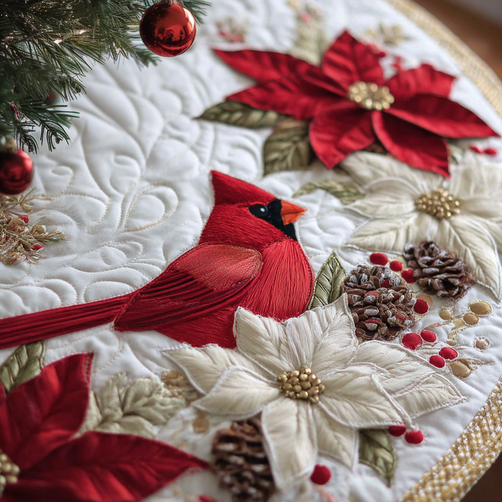 Cardinal Blessings Quilted Christmas Tree Skirt Unique Holiday Gift Merch for Family Homes