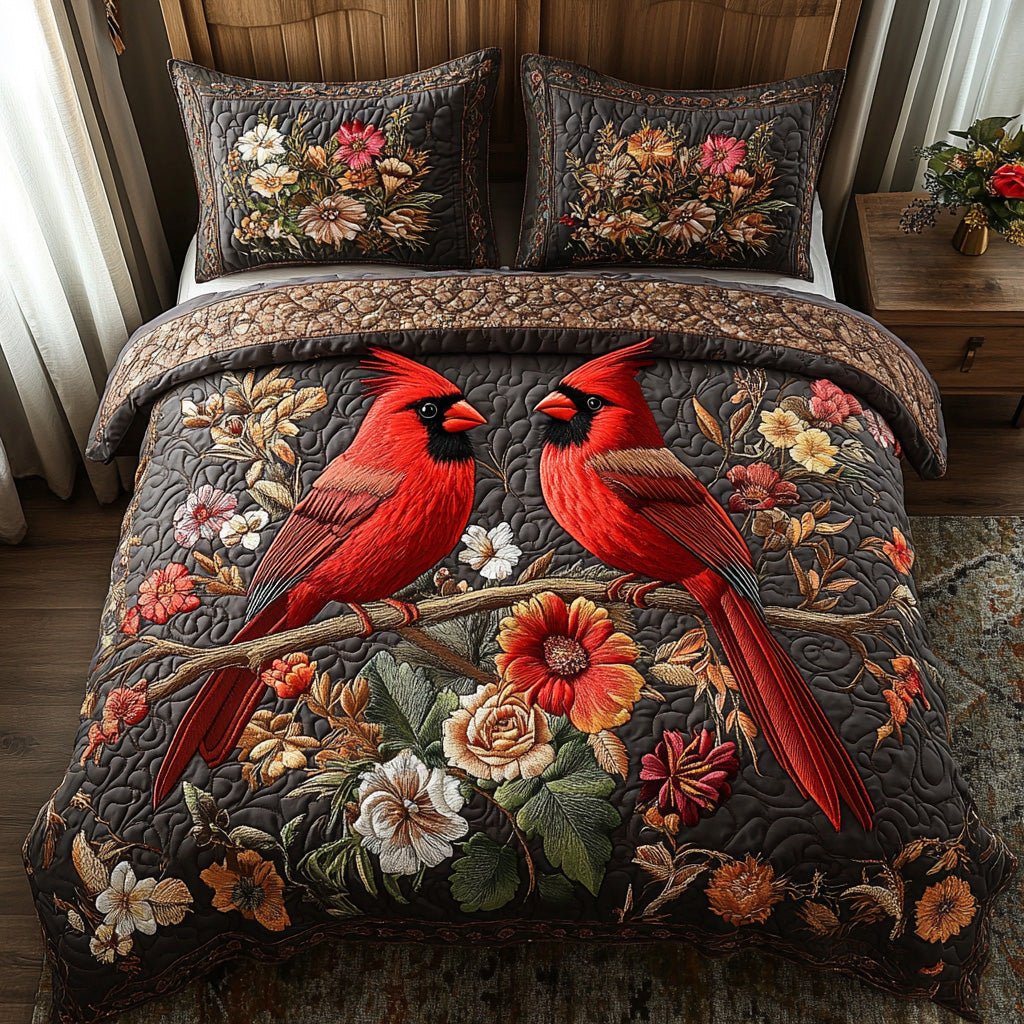 Cardinal Bloom Quilted Bedding Set Bed Decor Cardinal Gifts For Her