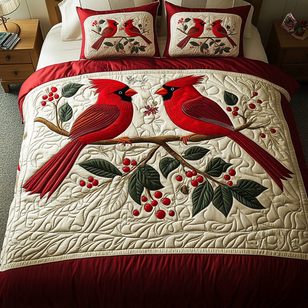 Cardinal Bloom Quilted Bedding Set Best Holiday Duvet Covers Nice Family Christmas Gifts
