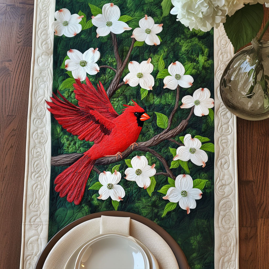 Cardinal Blossom Quilted Table Runner Dining Room Table Decor Red Cardinal Bird Gifts