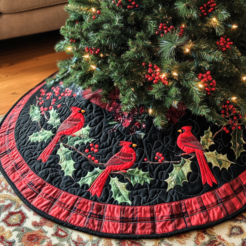 Cardinal Branches Quilted Tree Skirt Indoor Christmas Decorations Xmas Gifts For Cousins