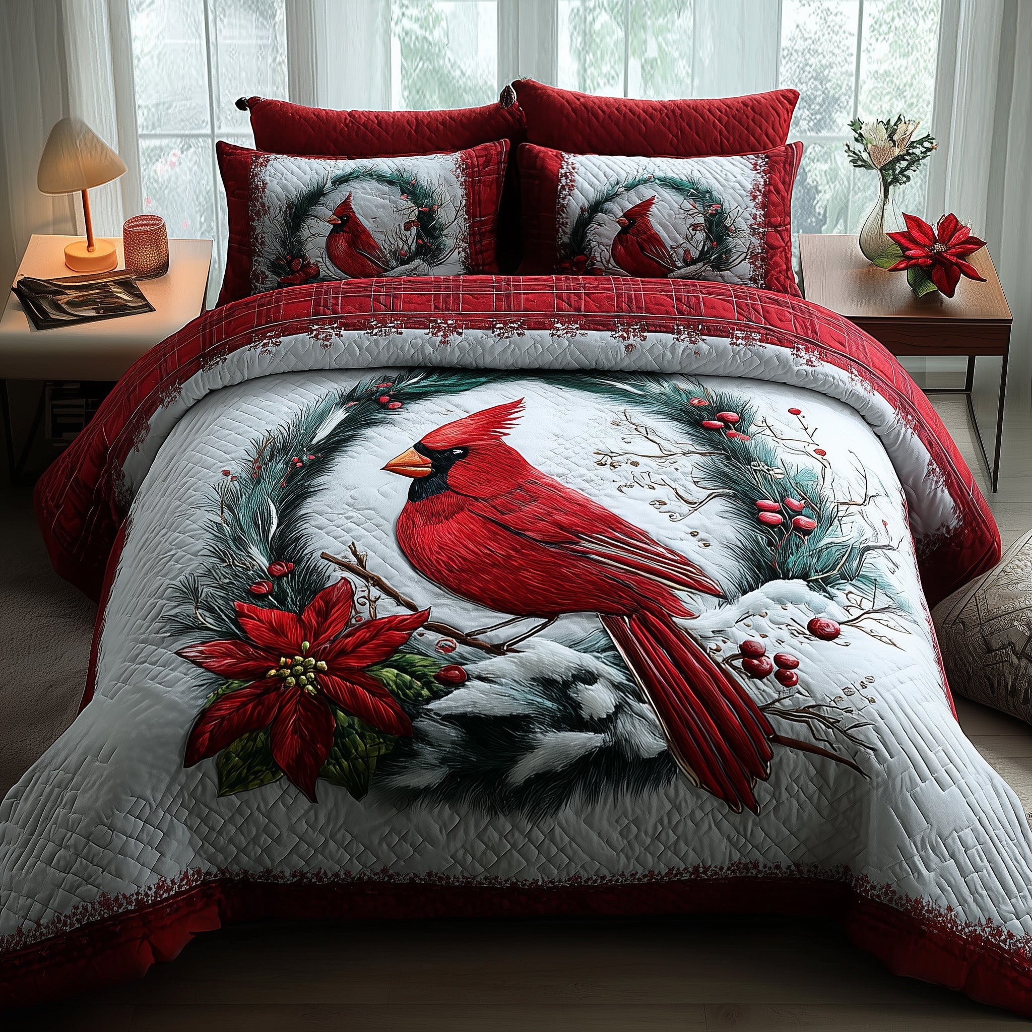 Cardinal Charm Quilted Bedding Set Breathable