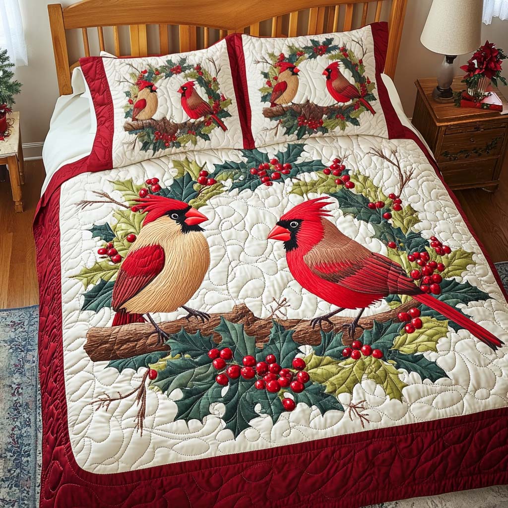 Cardinal Charm Quilted Bedding Set Christmas Bed Sheets Unique Cardinal Gift Ideas