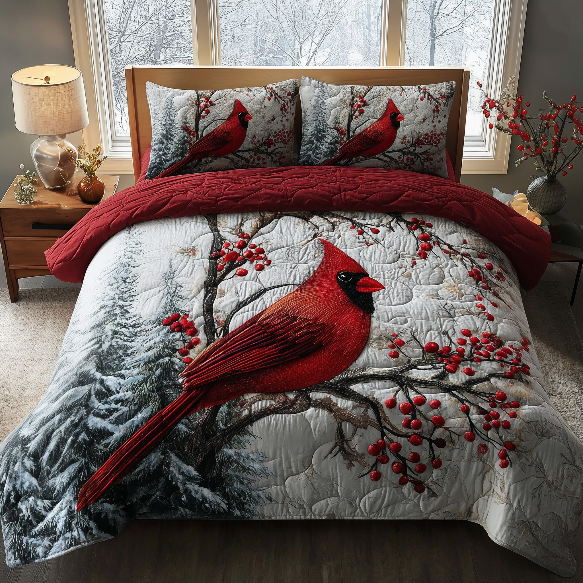 Cardinal Charm Quilted Bedding Set Create a Cozy Space