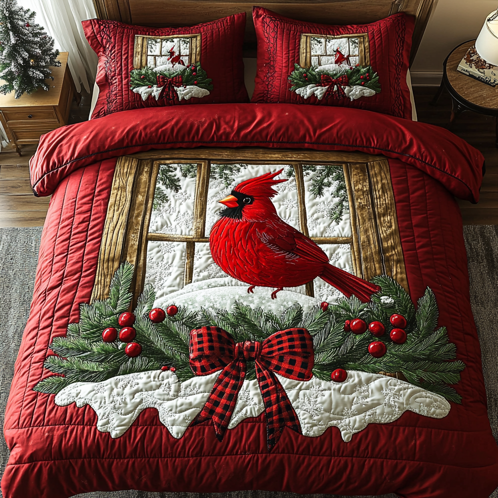 Cardinal Charm Quilted Bedding Set Holiday Duvet Covers Best Gifts For A Family For Christmas