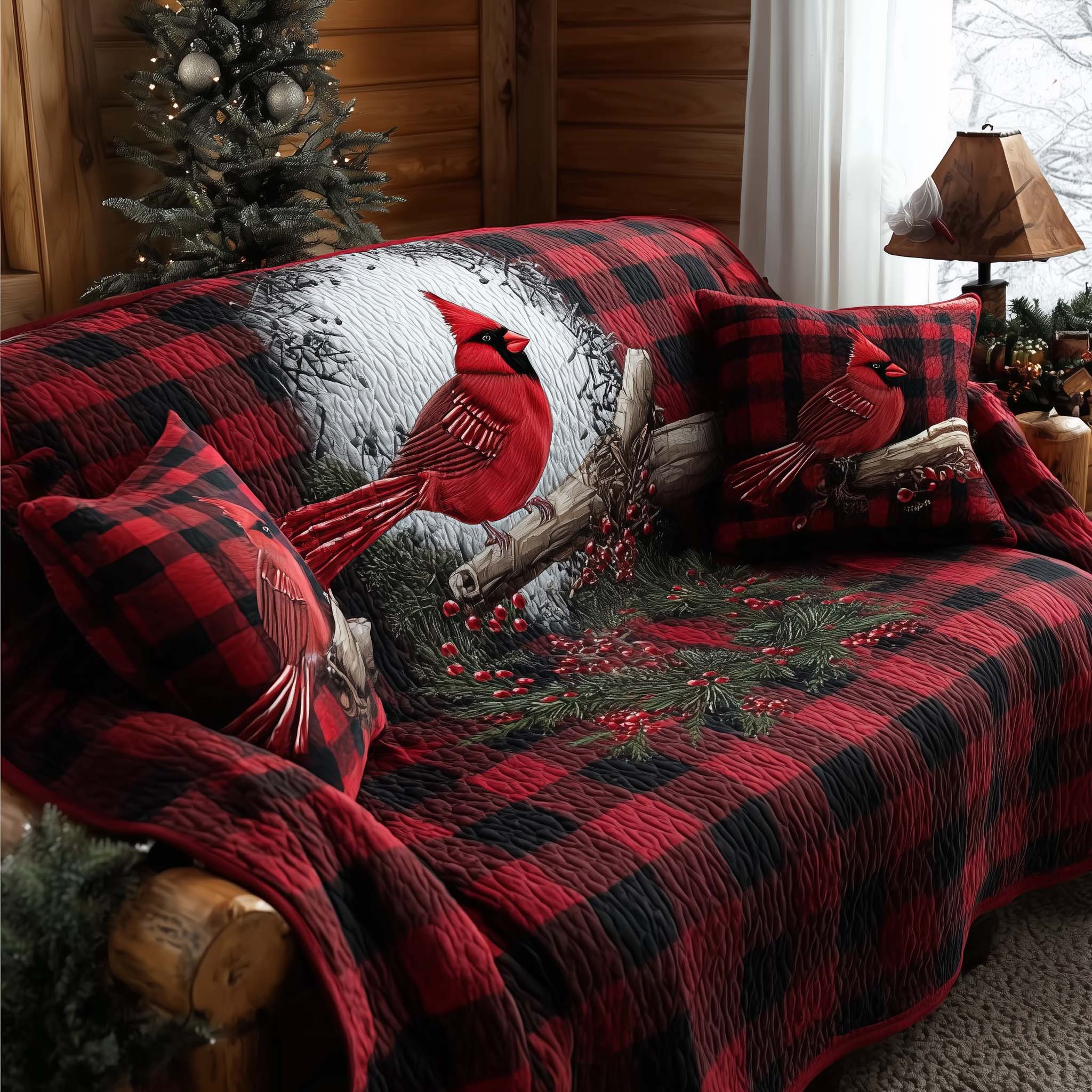 Cardinal Charm Quilted Sofa Cover Northern Bird Perched Motif Red Cardinal Gifts For Mom