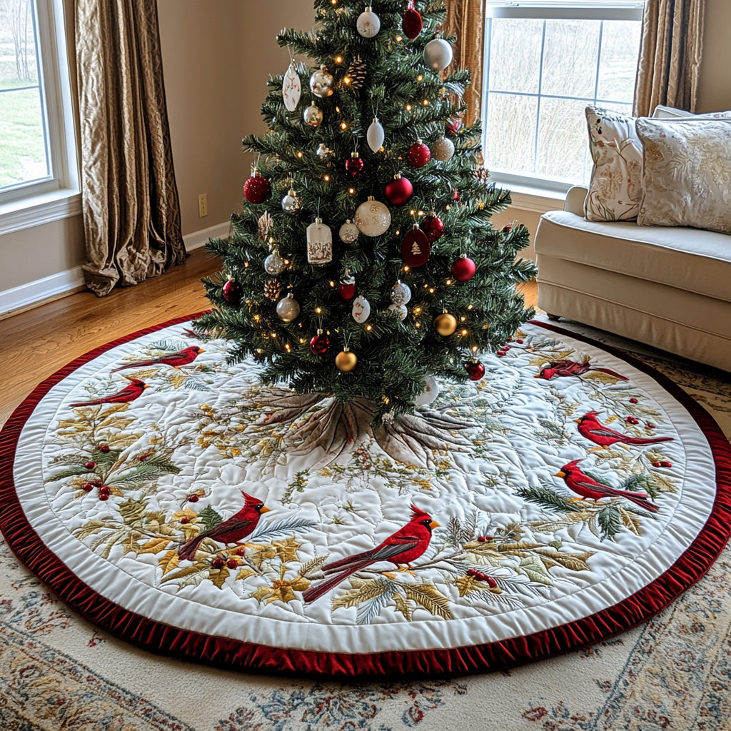 Cardinal Cheer Quilted Christmas Tree Skirt Magical Christmas Tree Skirt to Impress Guests