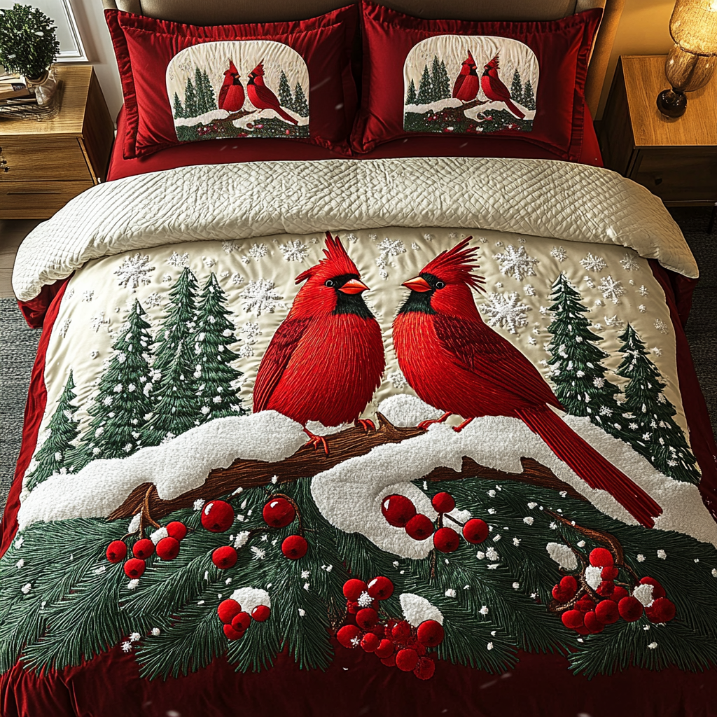 Cardinal Christmas Quilt Bedding Set Christmas Bedding King Christmas Gifts For Grandparents