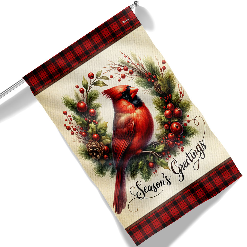Cardinal Christmas Wreath Flag